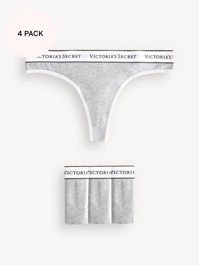 Medium Heather Grey Thong Logo 4 Pack Knickers (Q31609) | £20