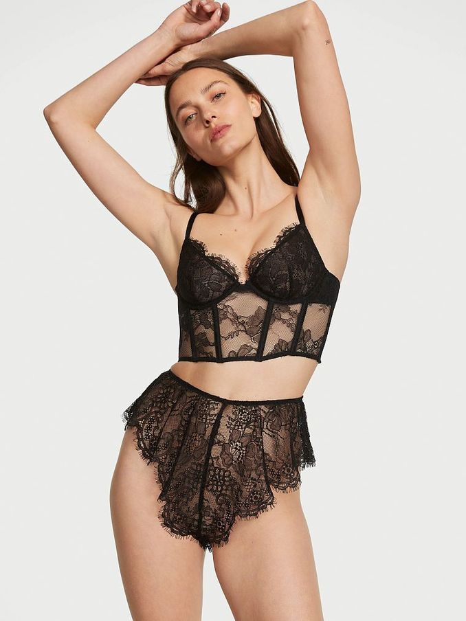Black Lace Corset Top Shortie Set (Q33676) | £29