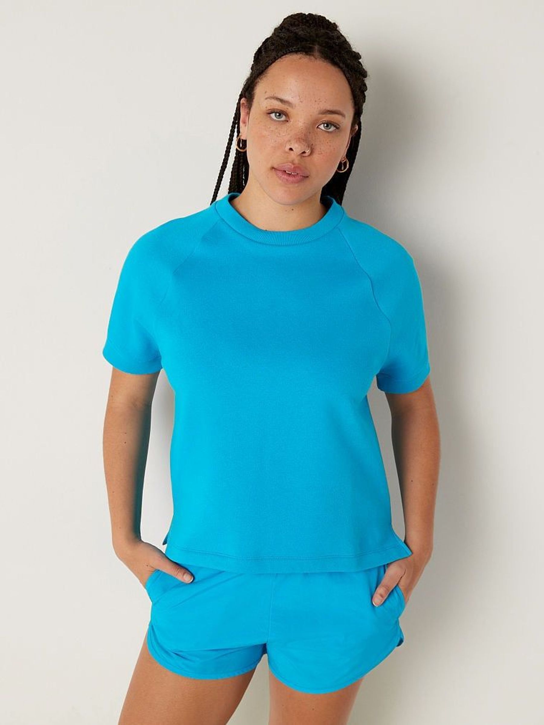 Marine Blue Fleece Crop Topped Pyjama Shortleeve Crewneck Sweatshirt (Q34145) | £14