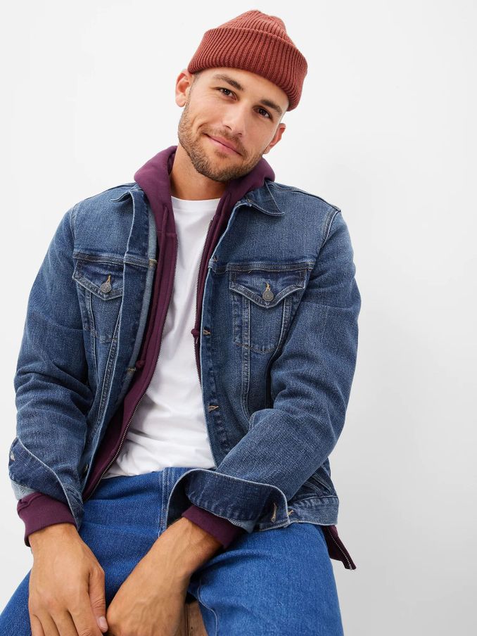 Dark Blue Icon Denim Long Sleeve Jacket with Washwell (Q34535) | £42