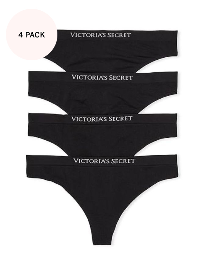 Black Thong Logo 4 Pack Knickers (Q35604) | £20