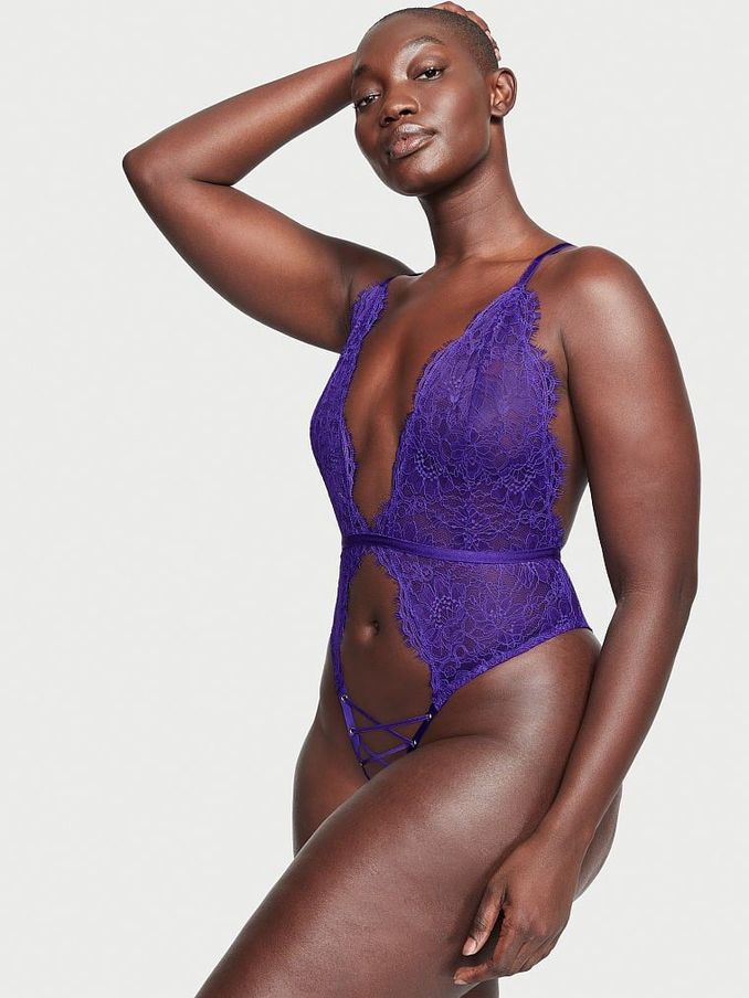 Brilliant Purple Lace Crotchless Bodysuit (Q35669) | £26