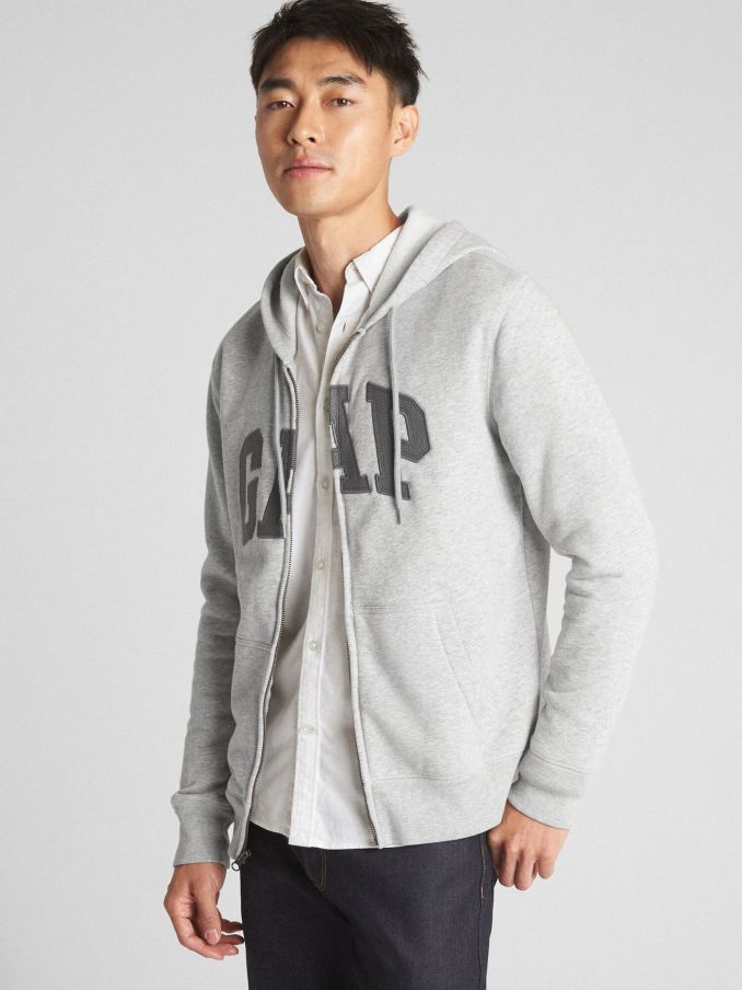 Grey Zip Up Arch Logo Hoodie (Q35935) | £40