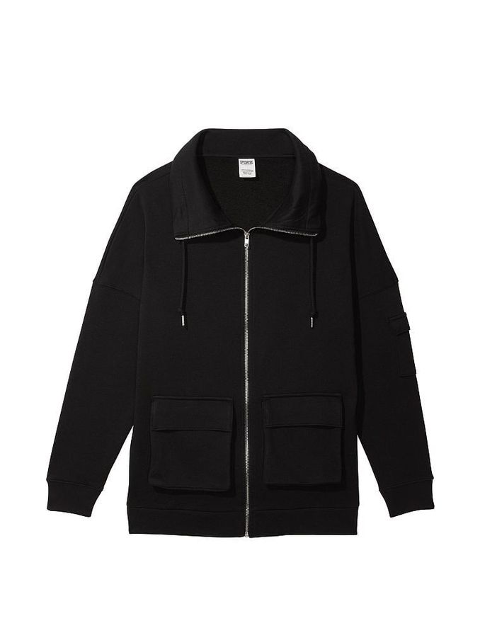 Pure Black Oversized Cargo Pocket Full Zip Jacket (Q36908) | £19