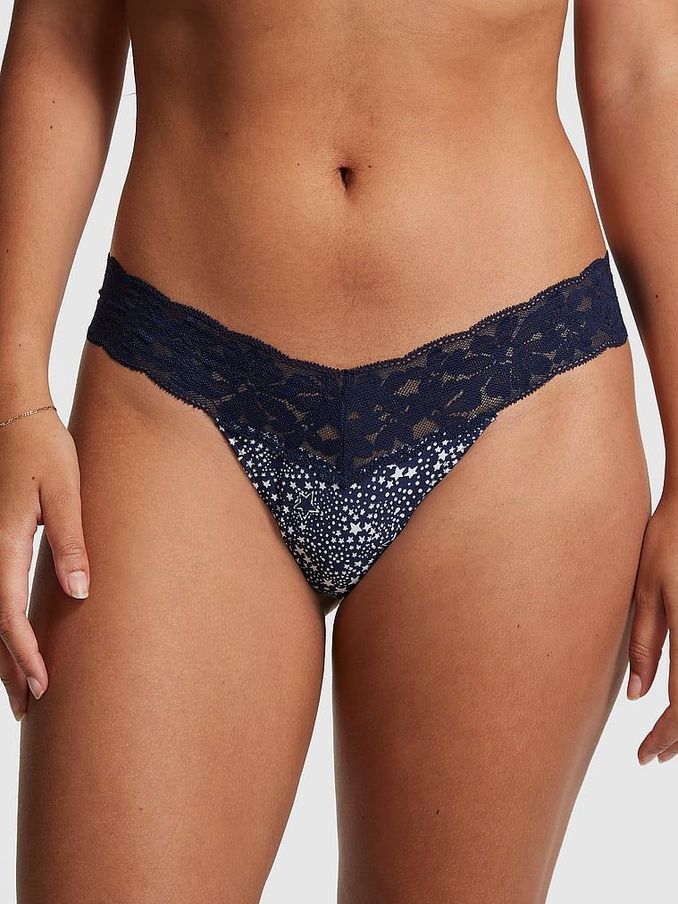 Midnight Navy Blue Constellation Thong Lace Trim Knickers (Q37745) | £4