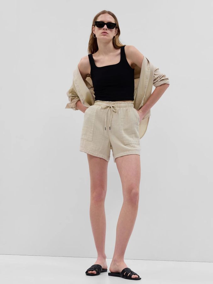 Cream Crinkle Gauze Shorts (Q40097) | £8