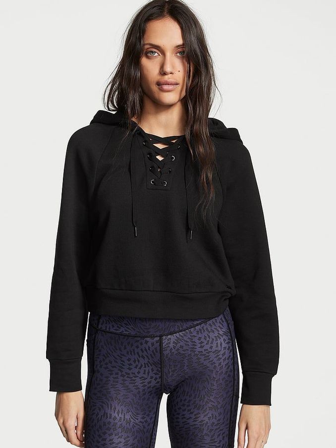 Pure Black Dahlia Lace Up Hoodie (Q41504) | £18