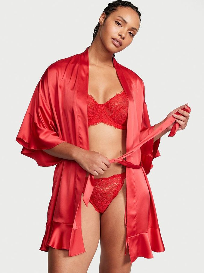 Lipstick Red Flounce Satin Robe (Q41525) | £59