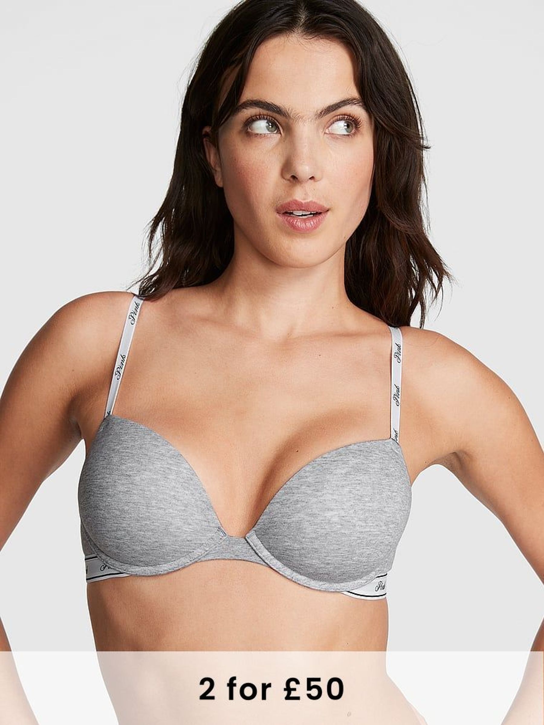 Grey Heather Super Push Up Cotton Logo Bra (Q41802) | £29