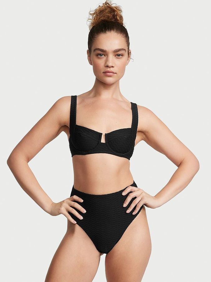 Black Fishnet High Waisted Swim Bikini Bottom (Q42502) | £12