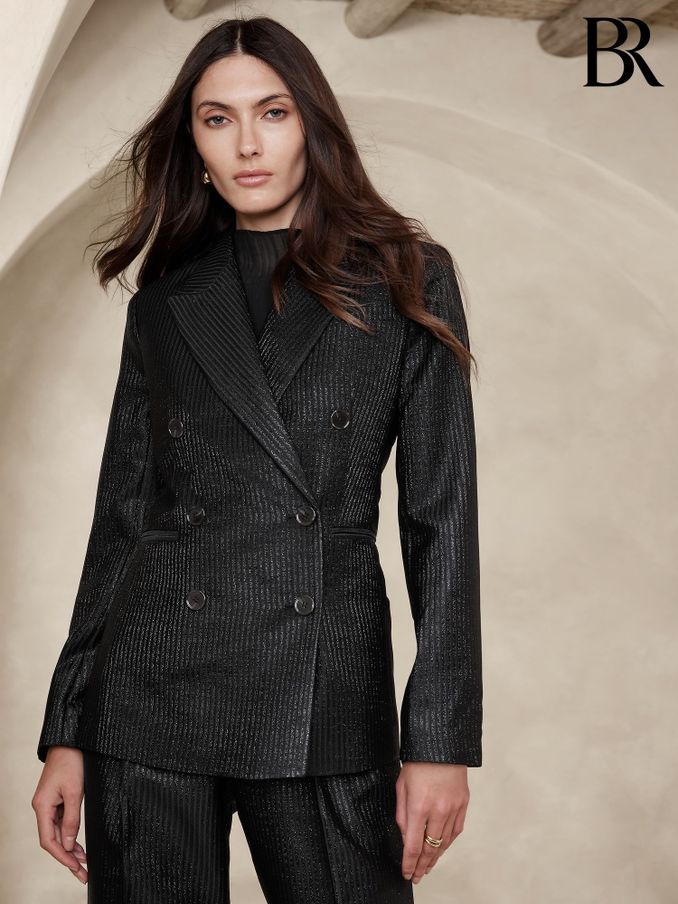 Banana Republic Black Luci Metallic Pinstripe Blazer (Q42949) | £86
