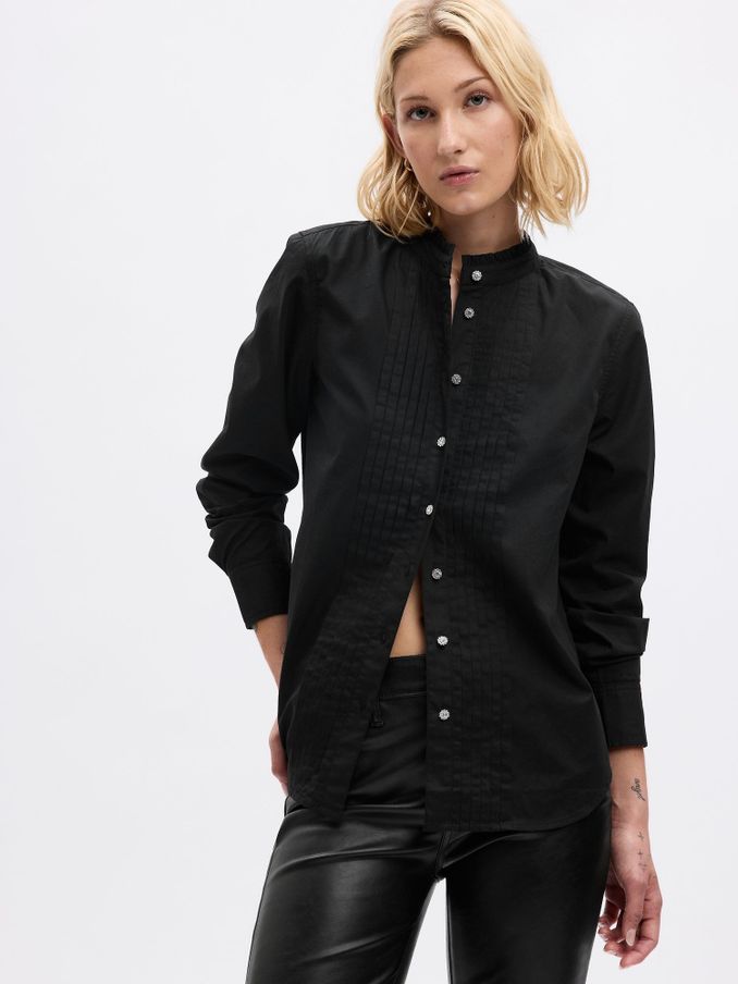 Black Organic Cotton Jeweled Buttoned Shirt (Q43282) | £27