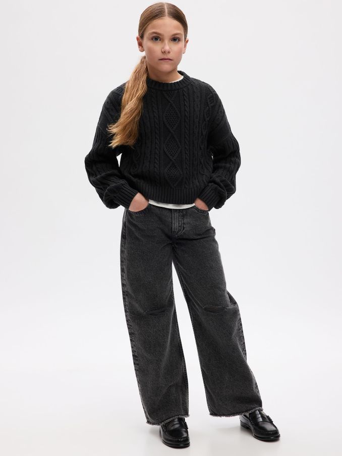 Black Cotton Cable Knit Crew Neck Jumper (Q43315) | £9