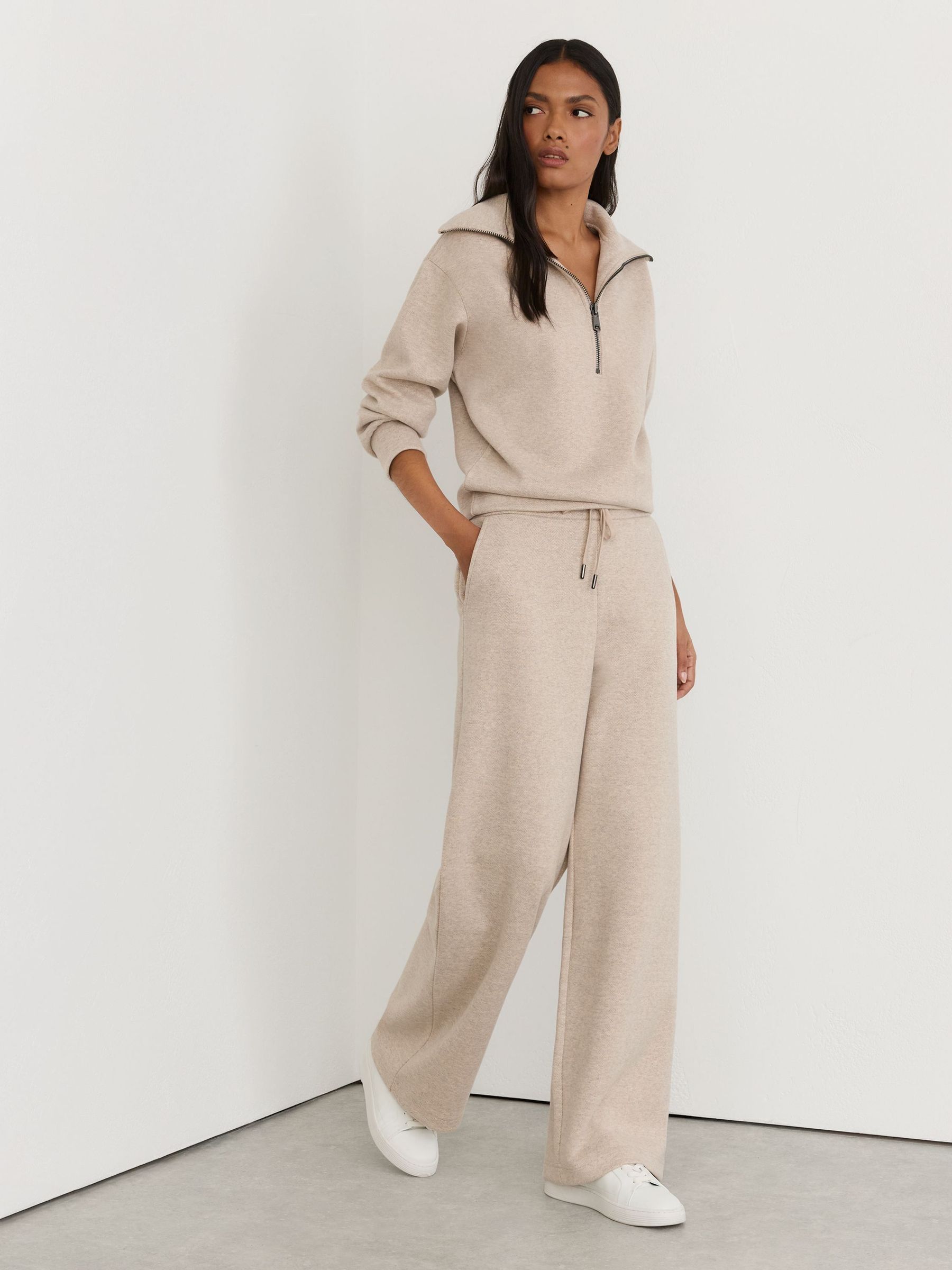 Neutral - Herringbone Wide-leg Drawstring Joggers