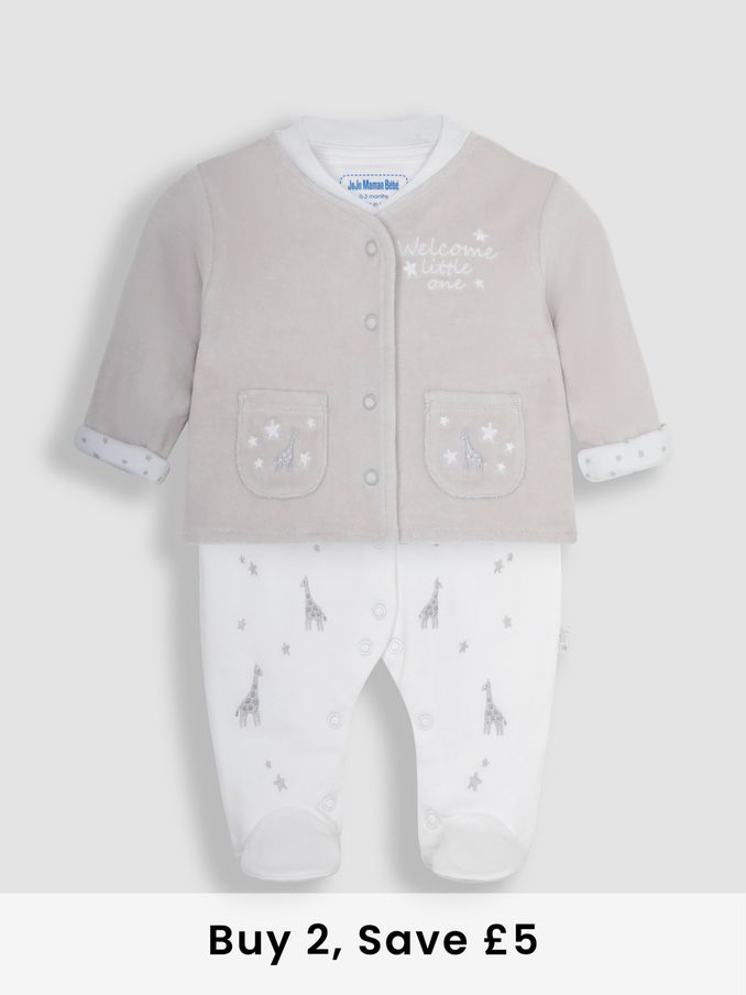 2-Piece Welcome Little One Sleepsuit & Jacket Set in Grey (Q45439) | £28