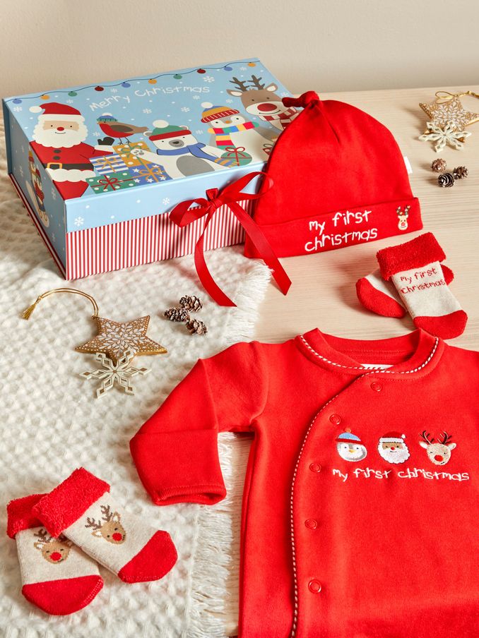 My First Christmas Baby Gift Set in Red (Q45483) | £39