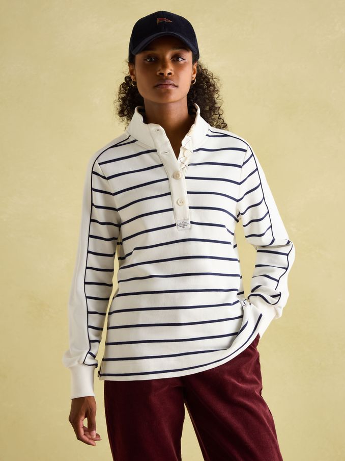 Southwold Navy & Cream Button Down Striped Sweatshirt (Q46149) | £59.95