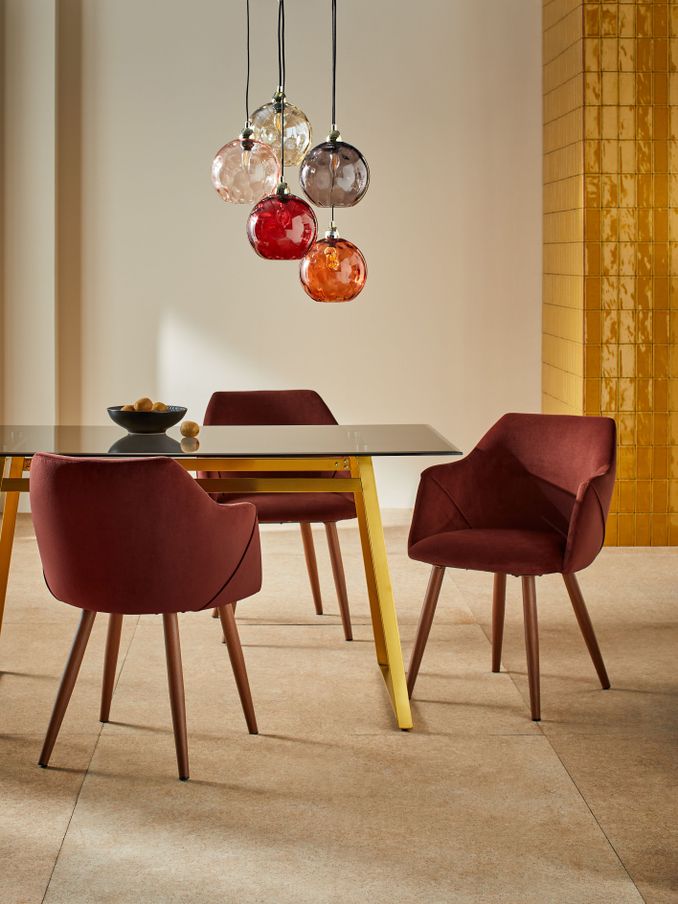 Set of 2 Lule Arm Dining Chairs in Velvet in Rust Red and Walnut Legs (Q48618) | £329