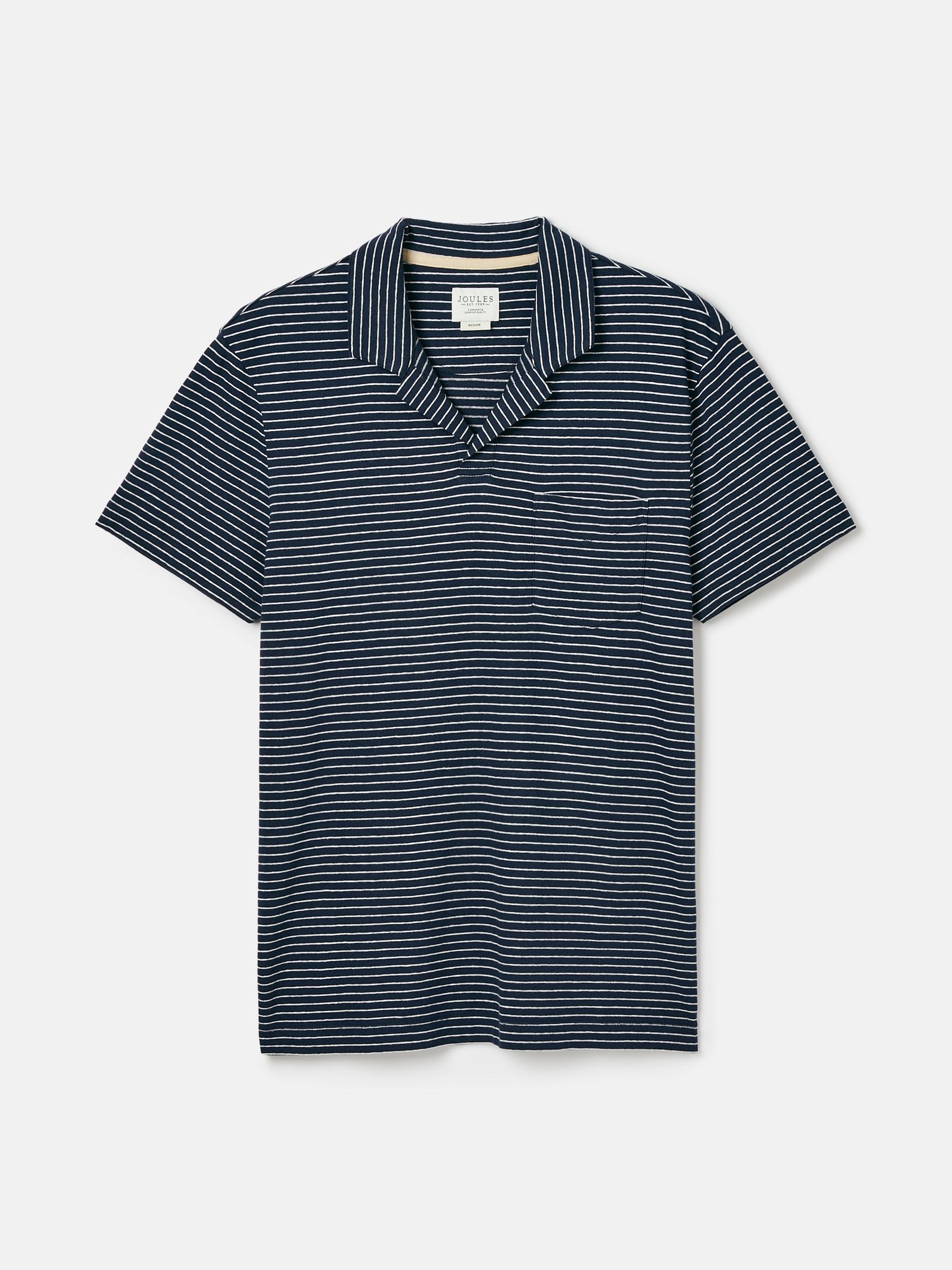 Linen Blend Navy Blue Striped Polo Shirt (Q50031) | £23