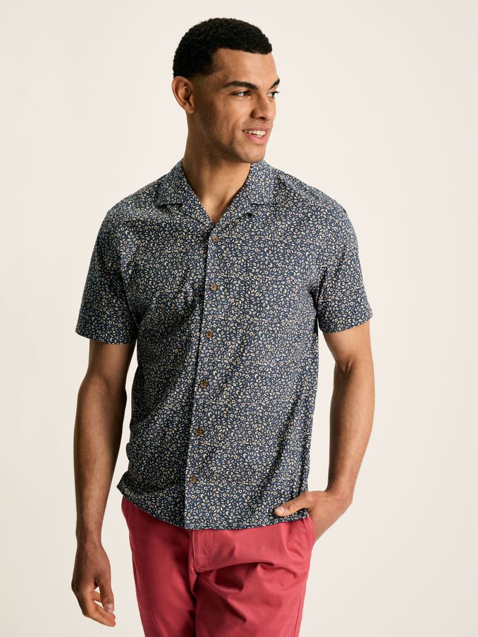 Revere Blue Floral Printed Short Sleeve Shirt (Q50685) | £31