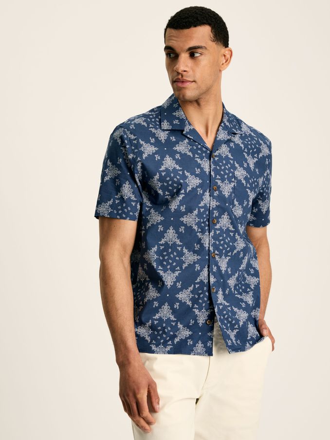 Revere Navy Blue Paisley Printed Short Sleeve Shirt (Q50688) | £26