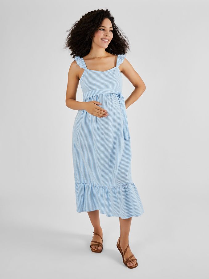 Blue Striped Maternity Midi Summer Dress (Q50715) | £26