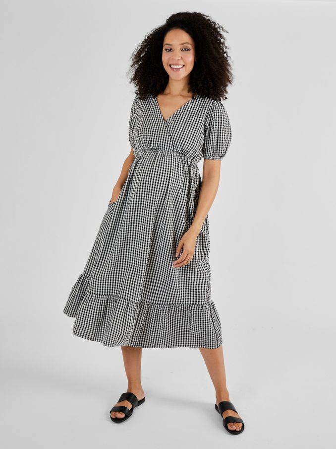 Black Gingham Print Maternity Midi Dress (Q50719) | £26