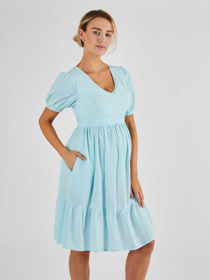 Turquoise Stripe Maternity & Nursing Dress (Q50721) | £32