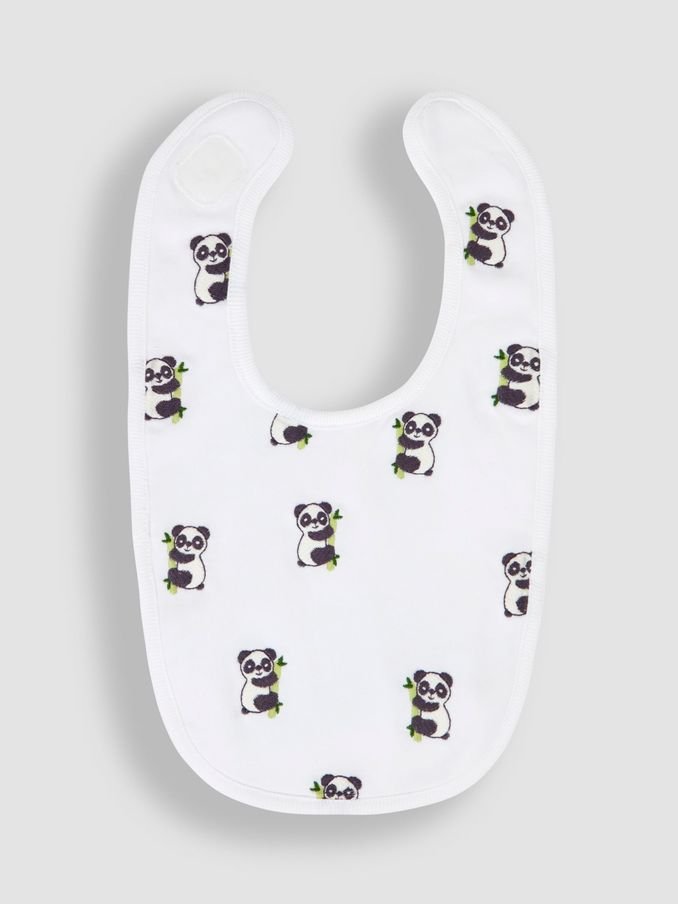 Panda Embroidered Bibs in White (Q50726) | £6