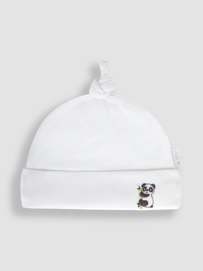 White Panda Embroidered Cotton Baby Hat (Q50744) | £5