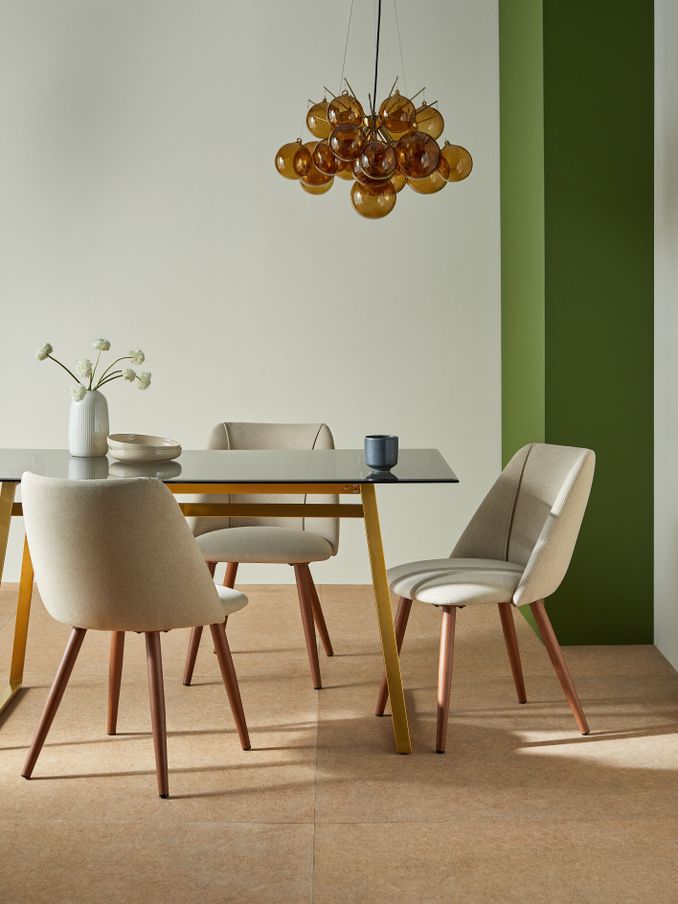 Set of 2 Lule Non Arm Dining Chairs in Velvet in Ecru Marl and Walnut Legs (Q55614) | £299