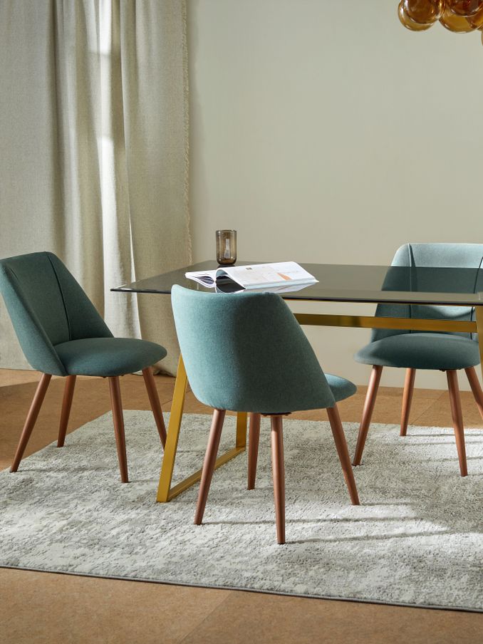 Set of 2 Lule Non Arm Dining Chairs in Velvet in Bay Green and Walnut Legs (Q55616) | £299