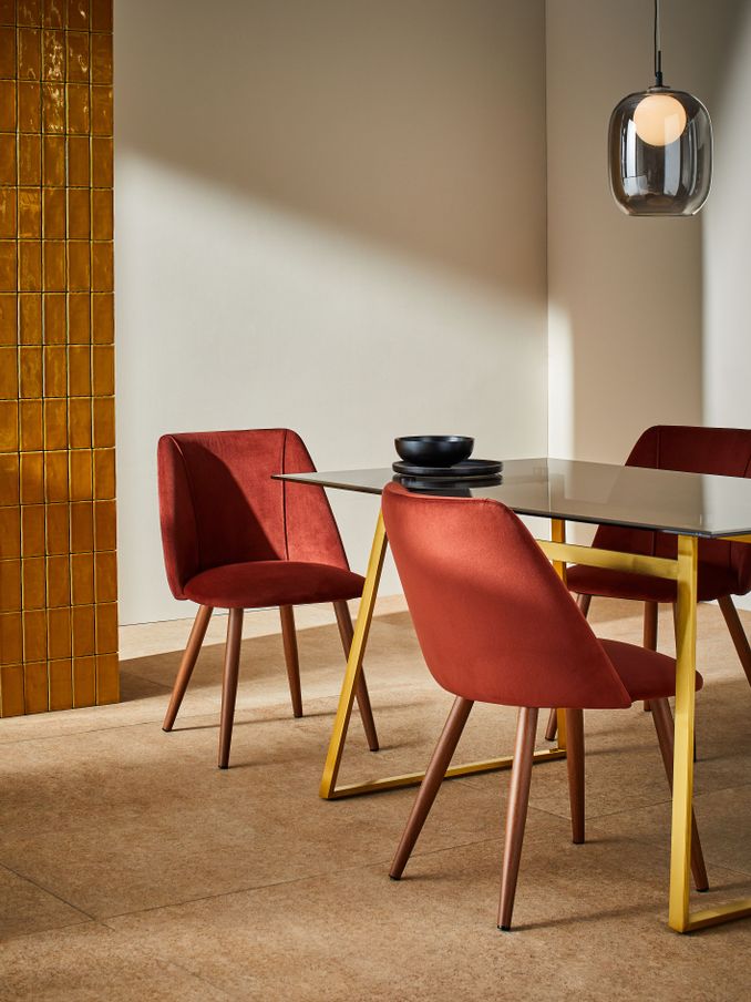 Set of 2 Lule Non Arm Dining Chairs in Rust Red and Walnut Legs (Q55618) | £299
