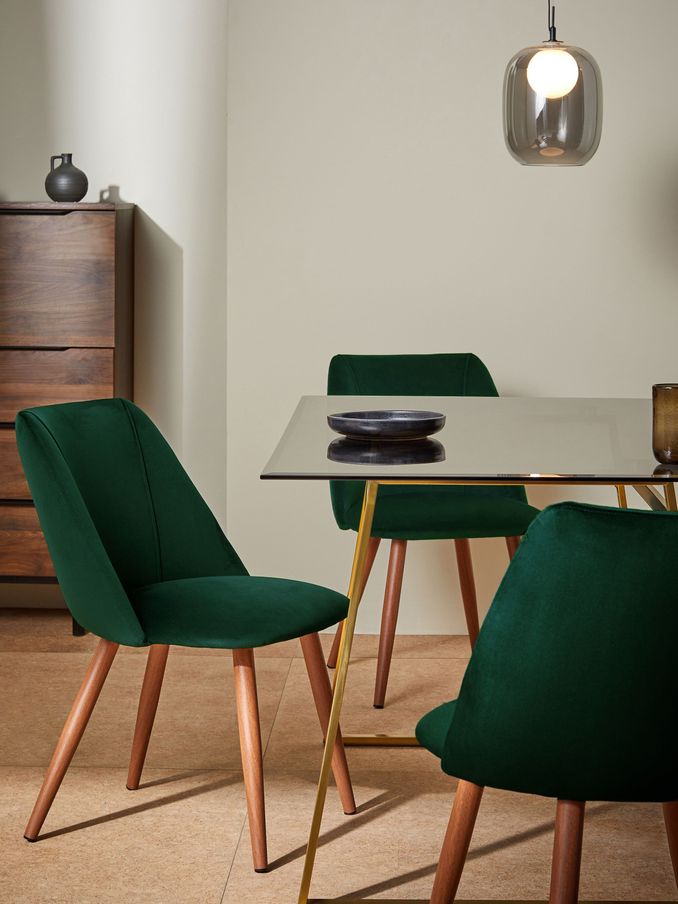 Set of 2 Lule Non Arm Dining Chairs in Pine Green and Walnut Legs (Q55621) | £299