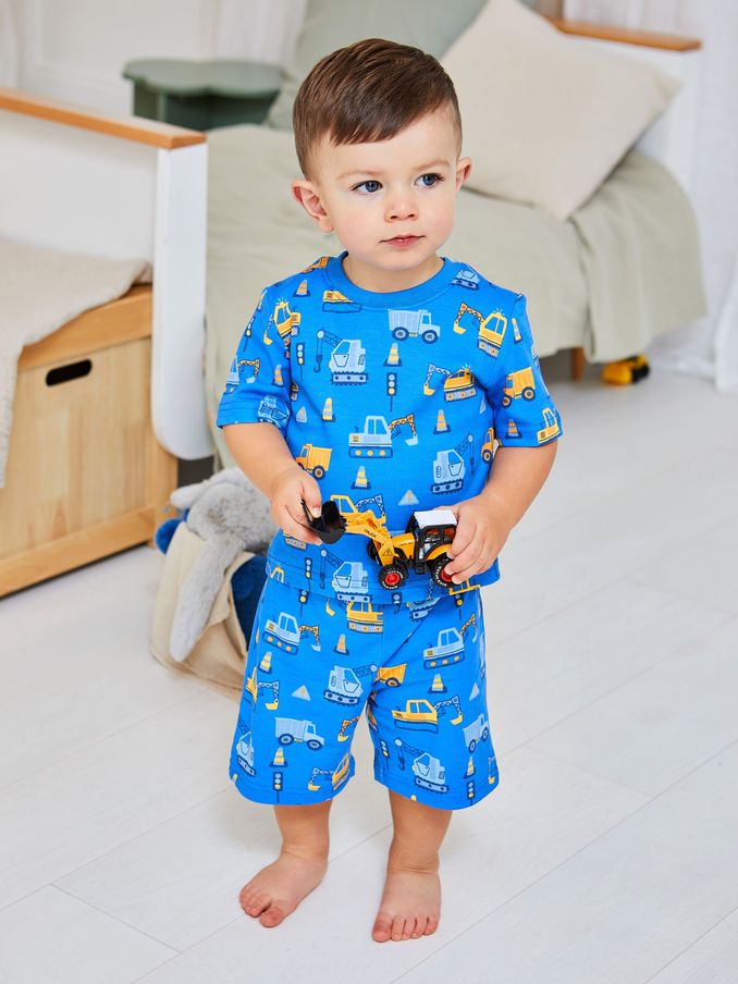Construction Printed Jersey Pyjamas in Blue (Q57273) | £11