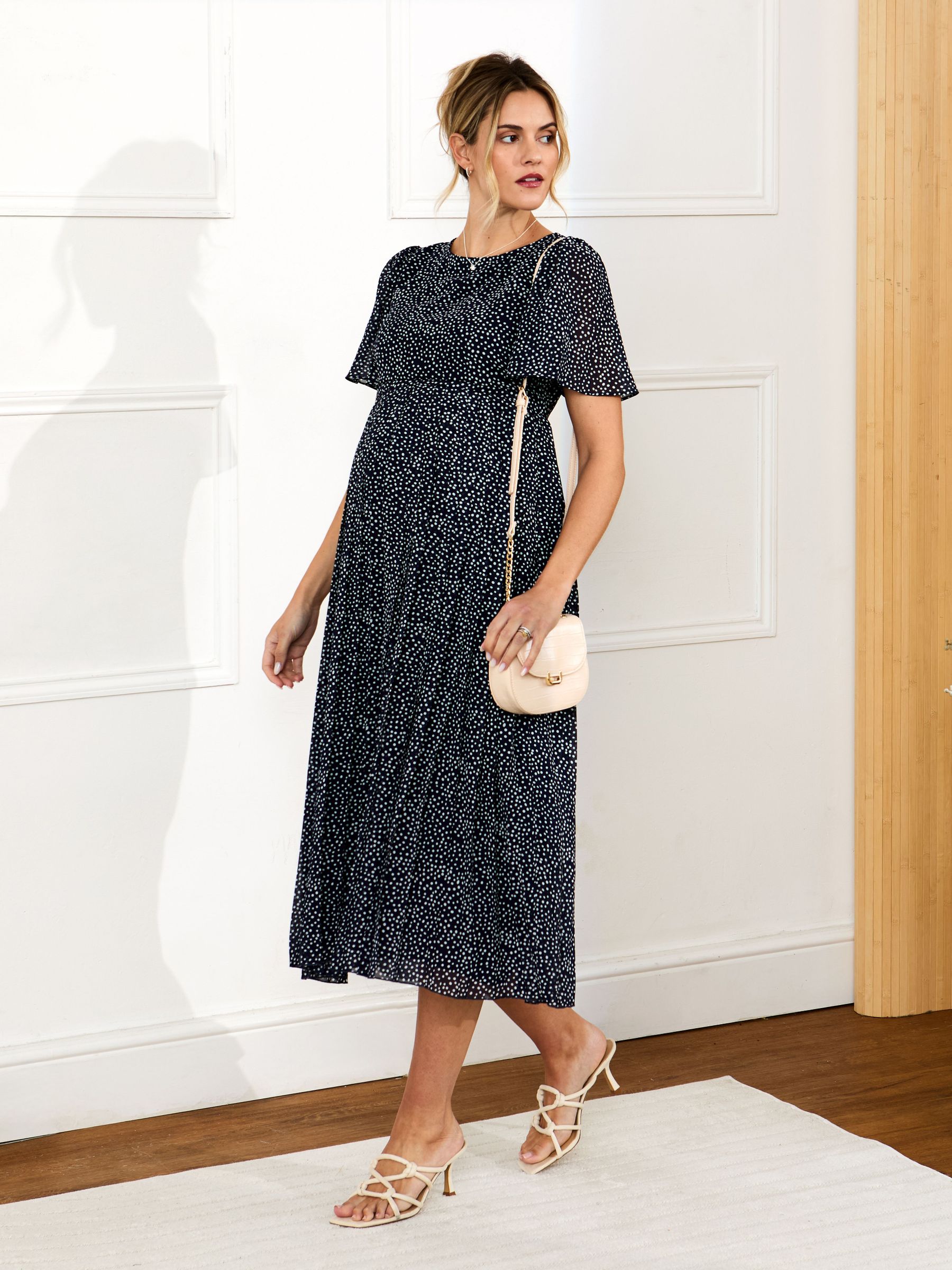 Spot Maternity & Nursing Midi Dress in Navy (Q57276) | £69
