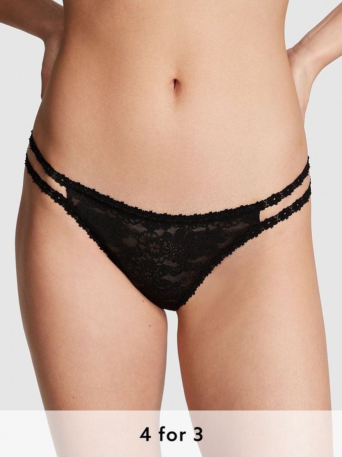 Black Thong Lace Knickers (Q57338) | £9