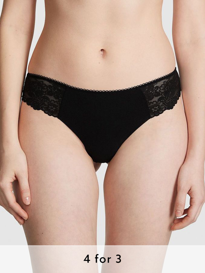 Pure Black No Show Lace Trim Thong Knickers (Q57398) | £9