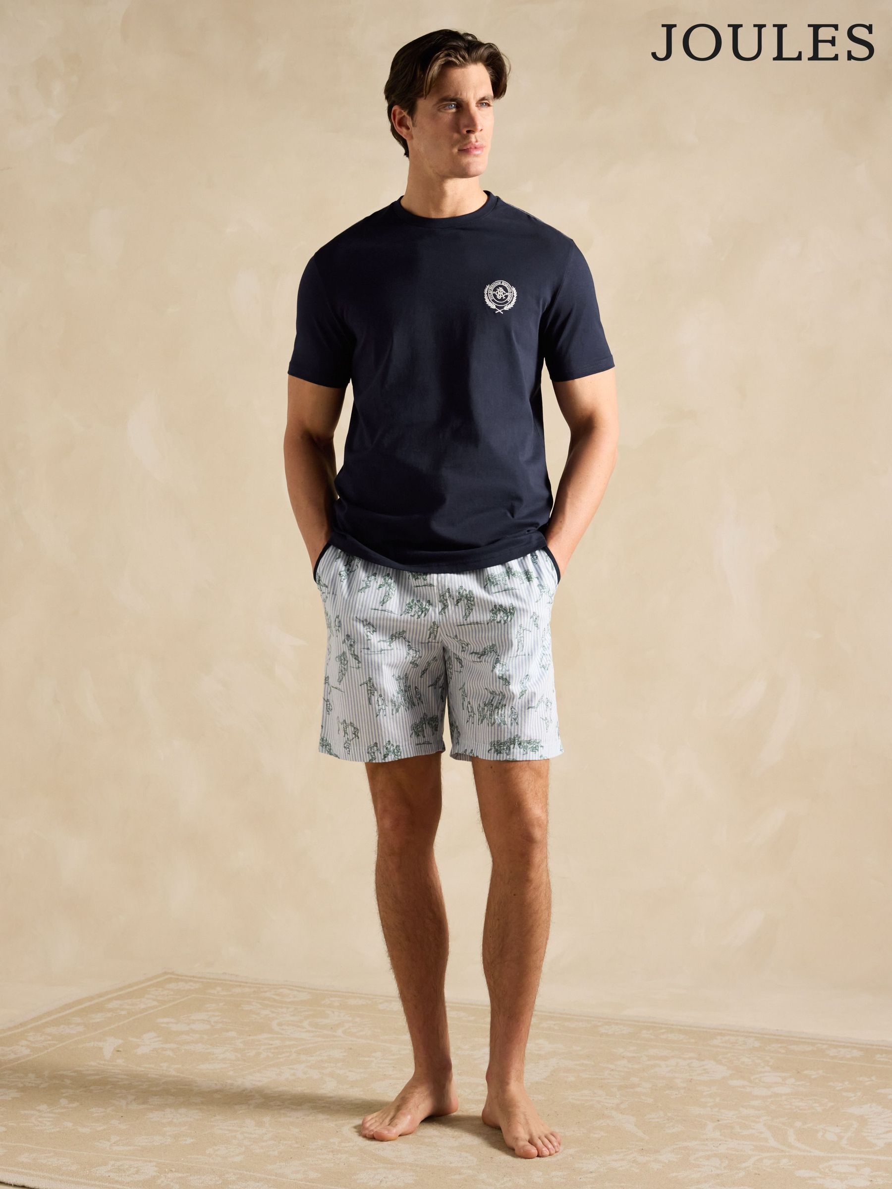 Harford Cream/Navy Nightwear Set With Packable Travel Bag (Q61182) | £35