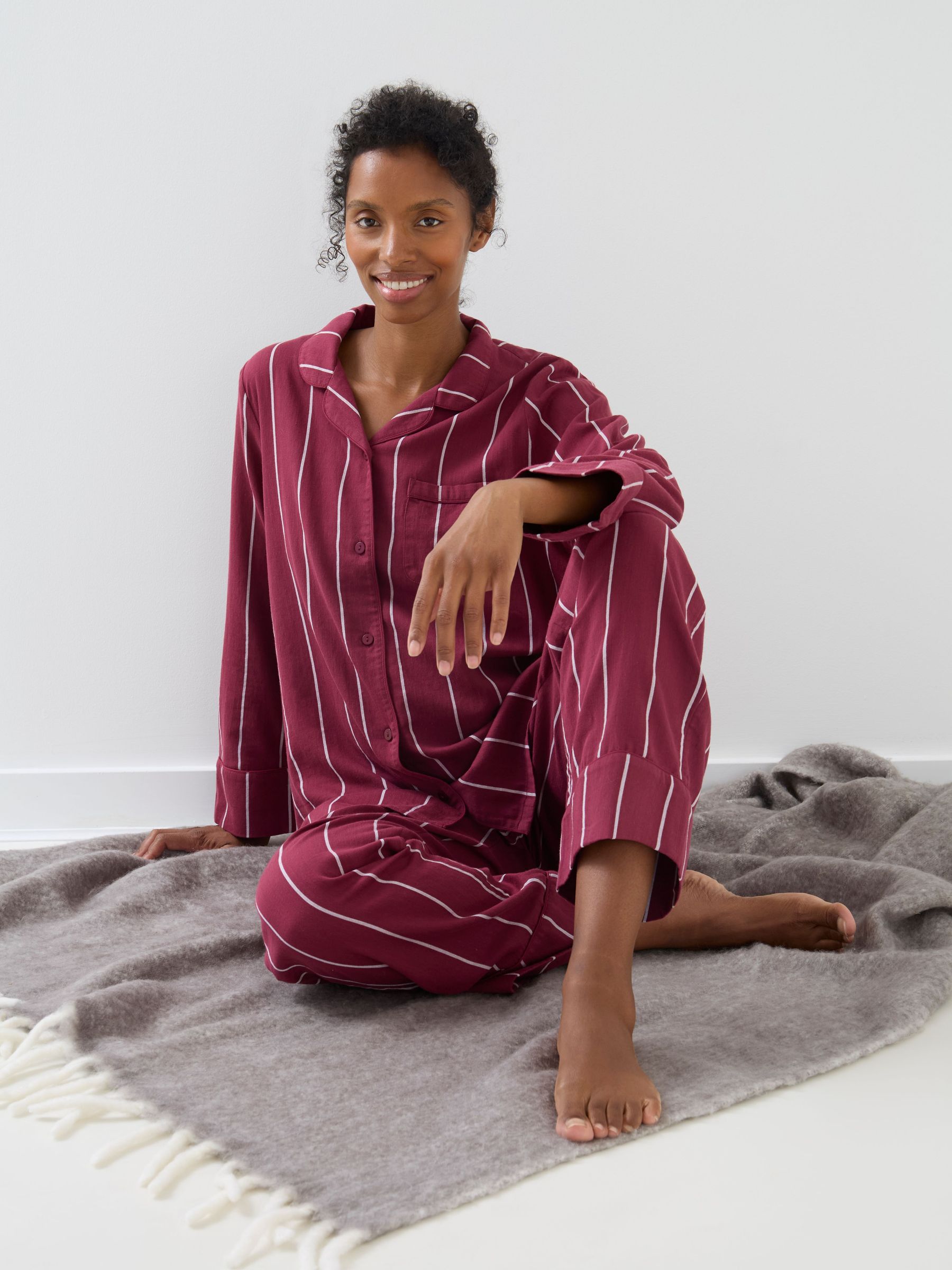 Burgundy - Long Sleeve Pinstripe Maternity Pyjama Set