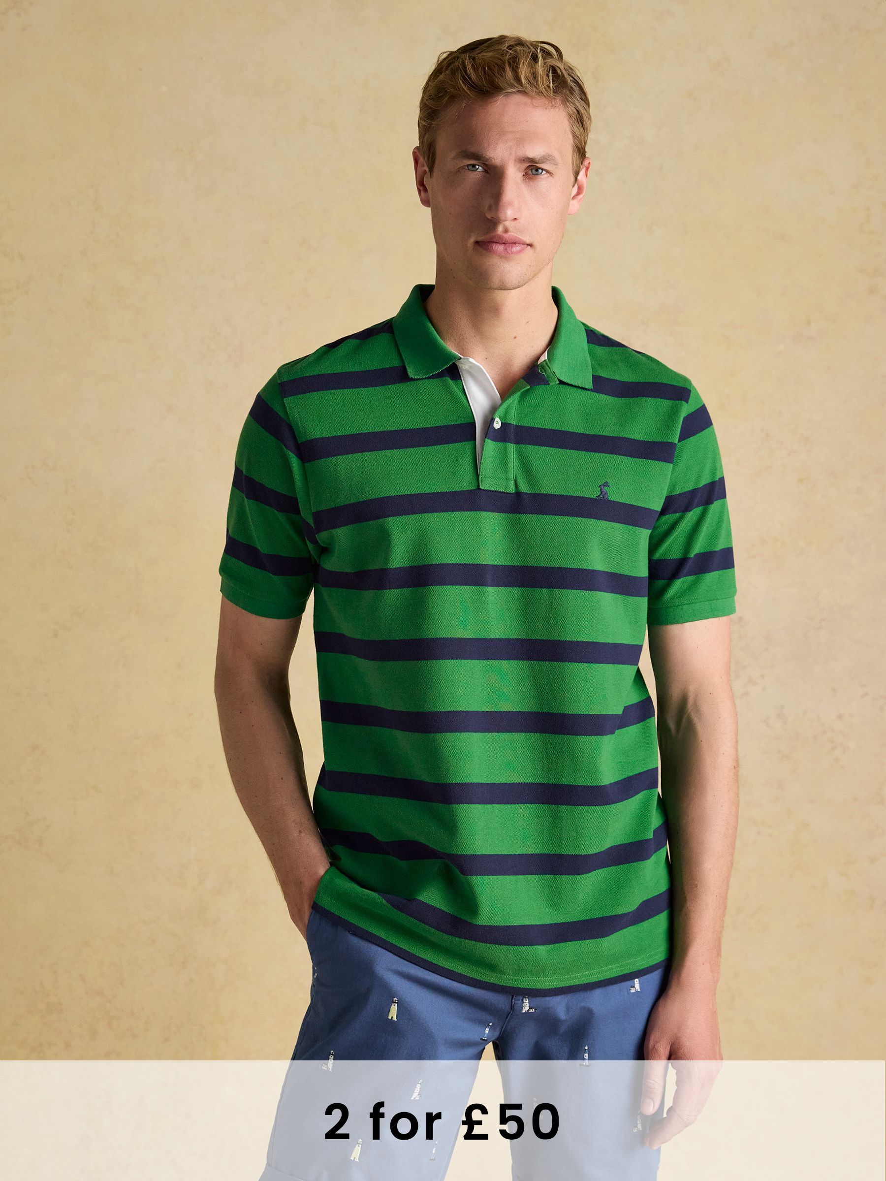 Woody Green Stripe Cotton Pique Polo Shirt (Q61251) | £35