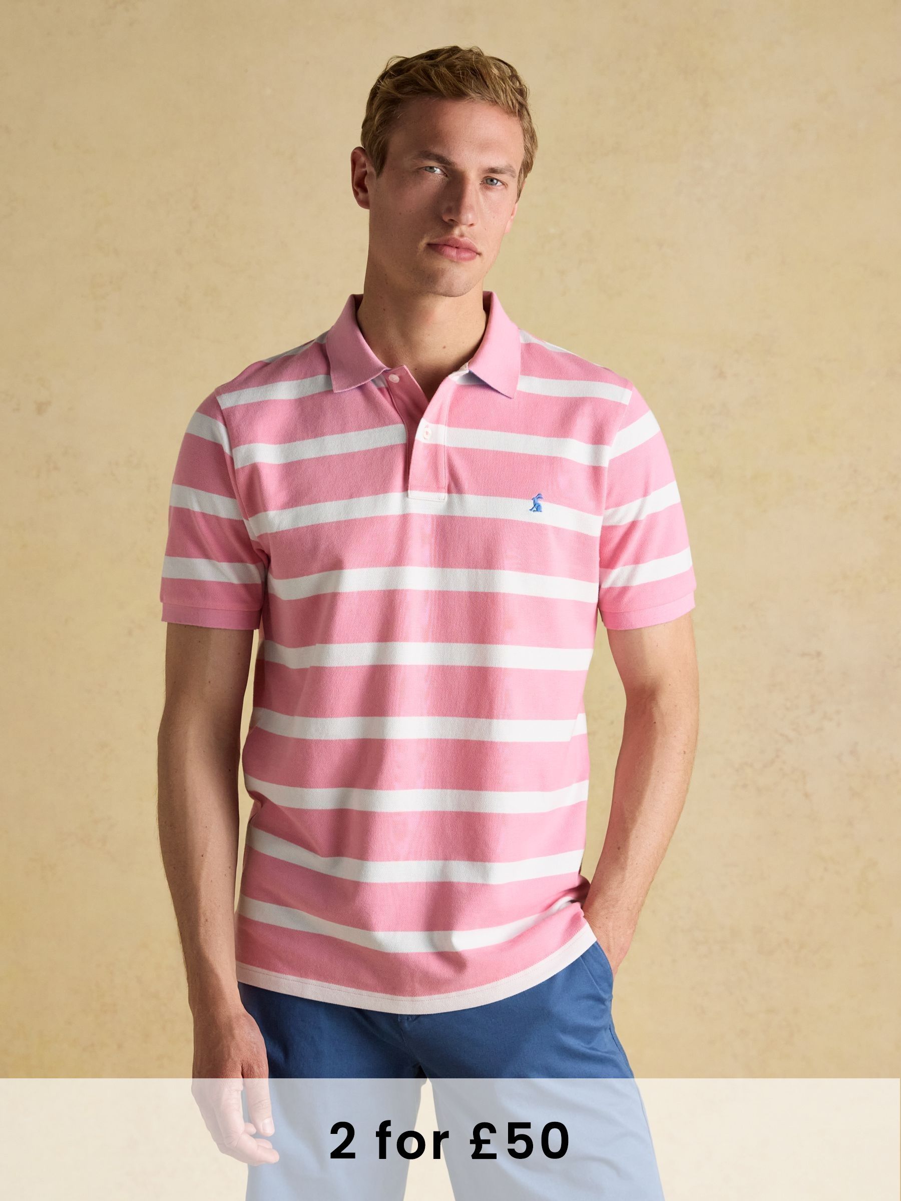 Woody Pink Stripe Cotton Pique Polo Shirt (Q61254) | £35