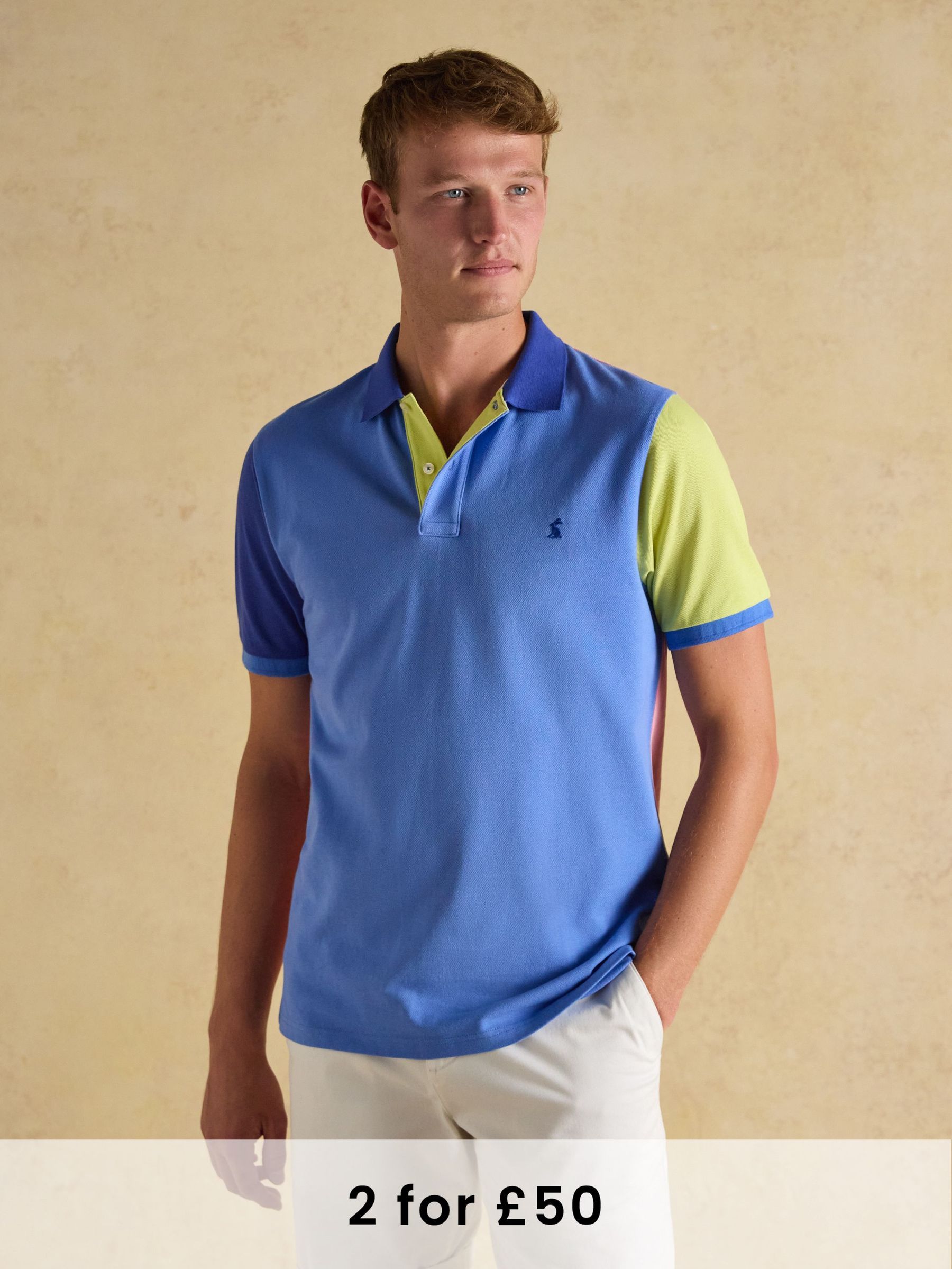 Woody Blue Colourblock Cotton Pique Polo Shirt (Q61276) | £35