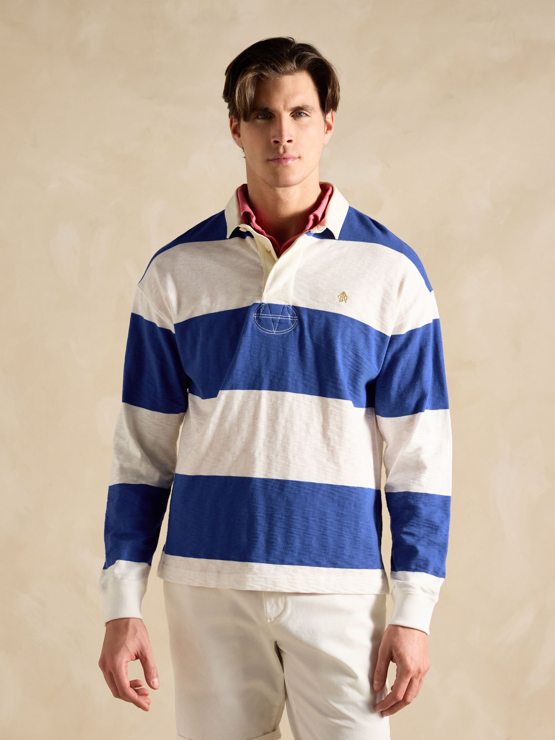 Cream/Blue Lightweight Rugby Club Shirt (Q61498) | £65