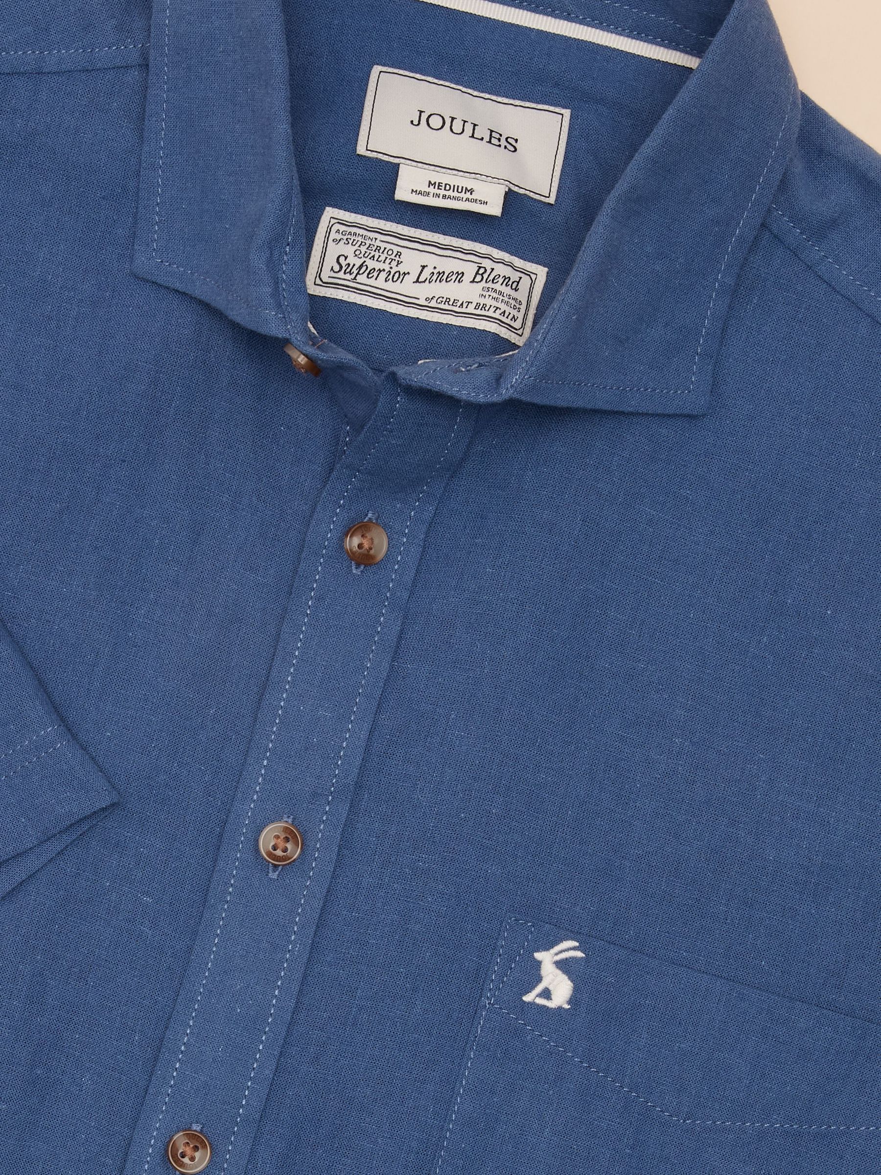 Linen Blend Blue Short Sleeve Shirt (Q61534) | £42