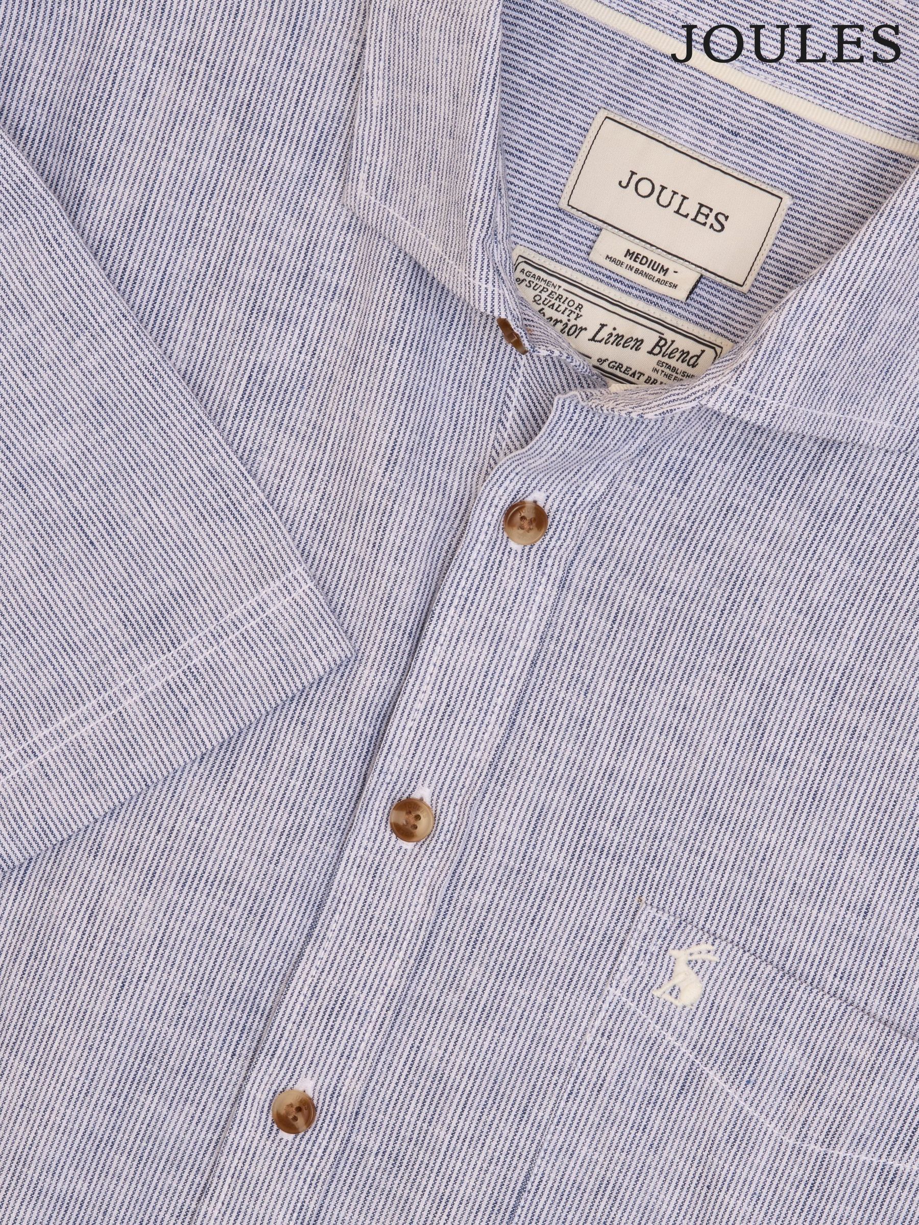 Linen Blend Blue Stripe Short Sleeve Shirt (Q61537) | £45