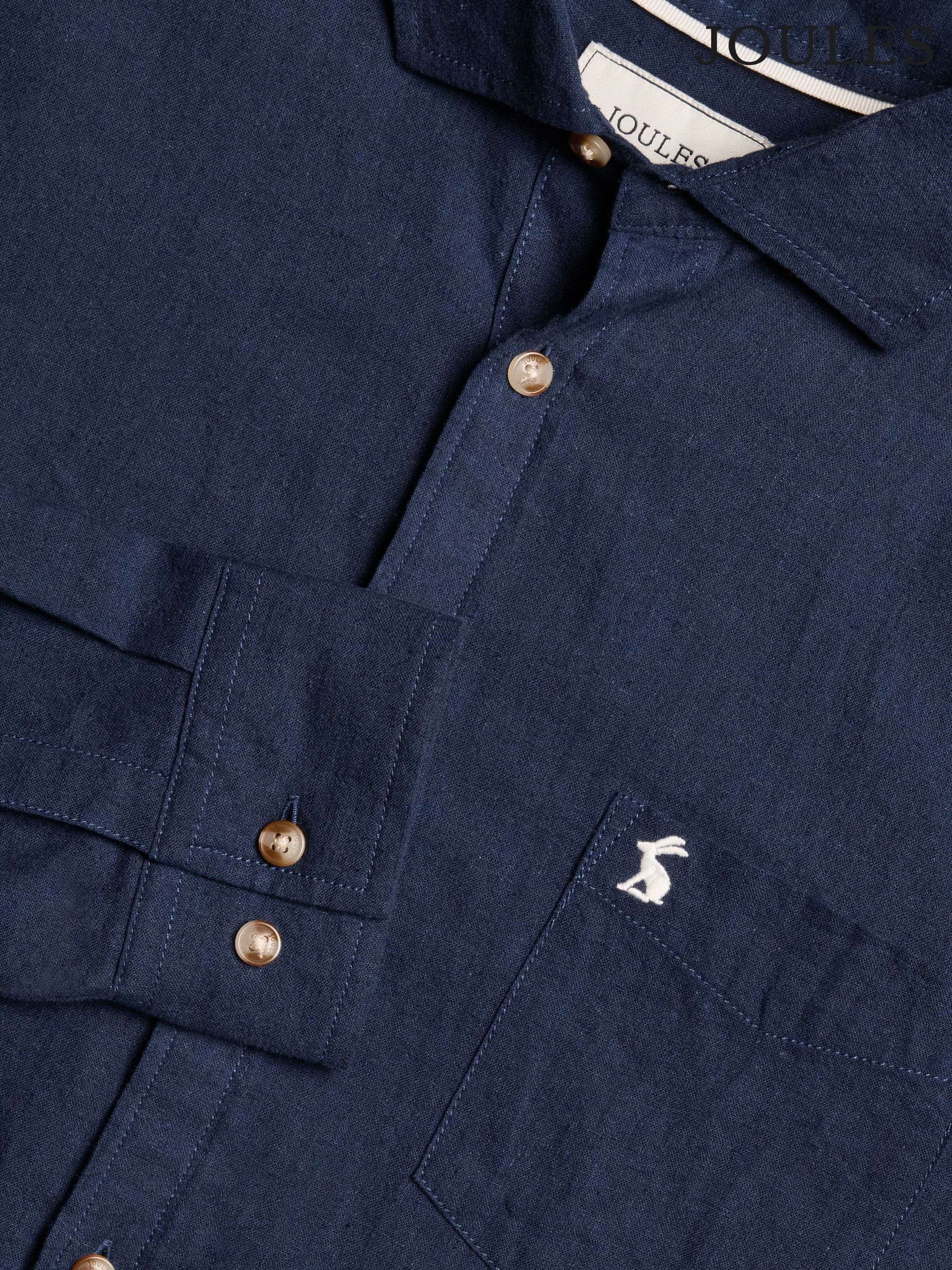 Linen Blend Navy Blue Long Sleeve Shirt (Q61538) | £45