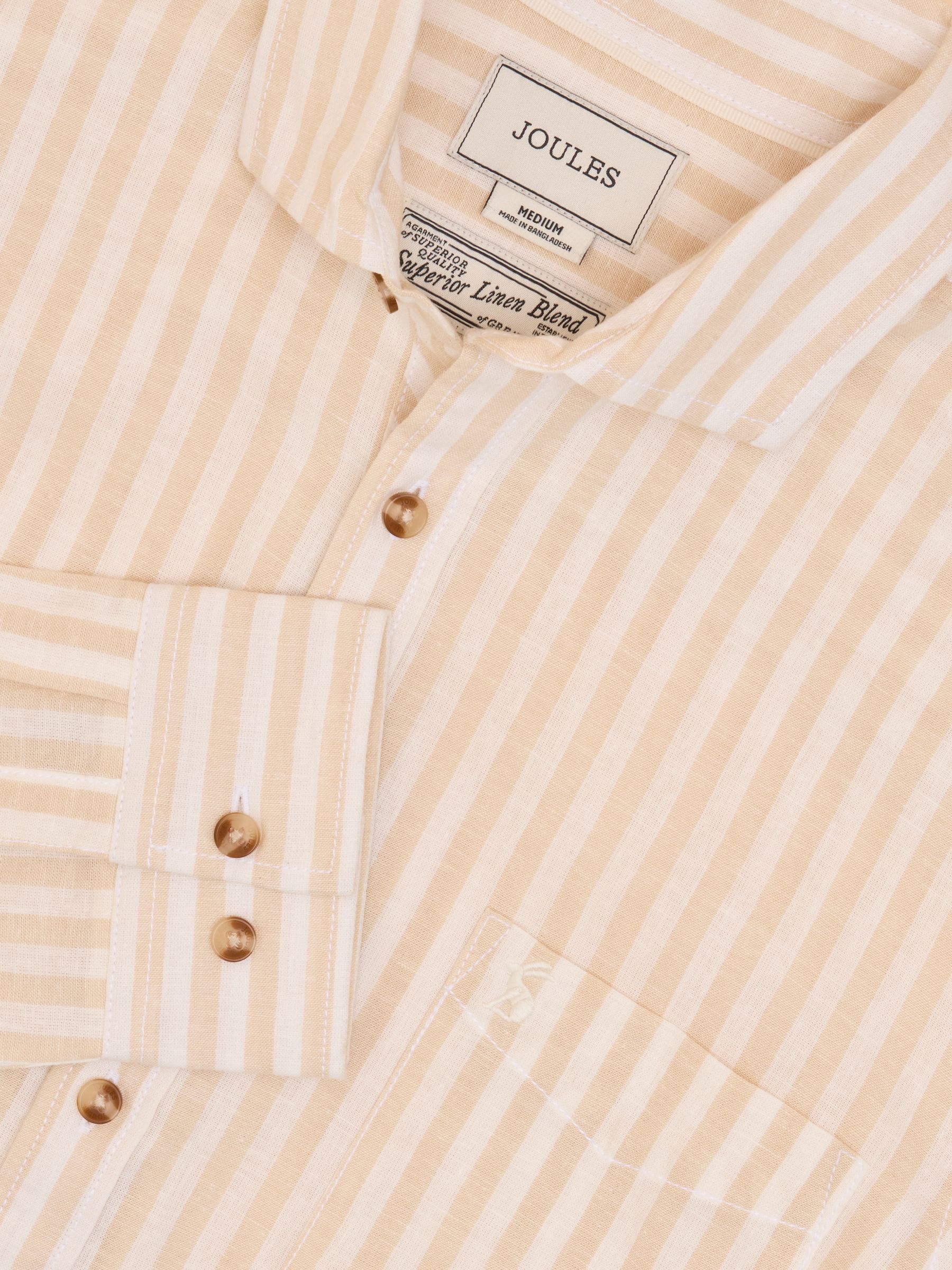 Linen Blend Cream/White Stripe Long Sleeve Shirt (Q61541) | £49.50