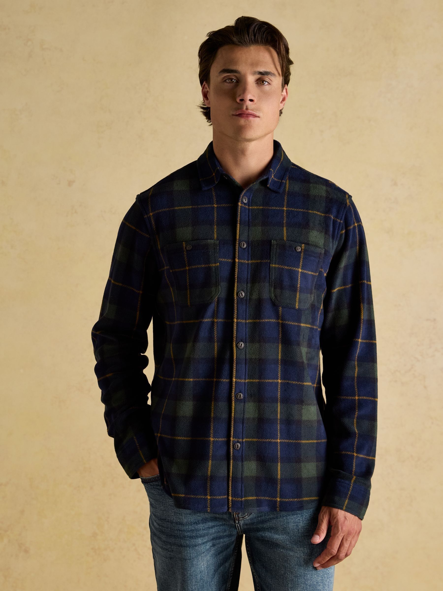 Fleece Navy Check Overshirt