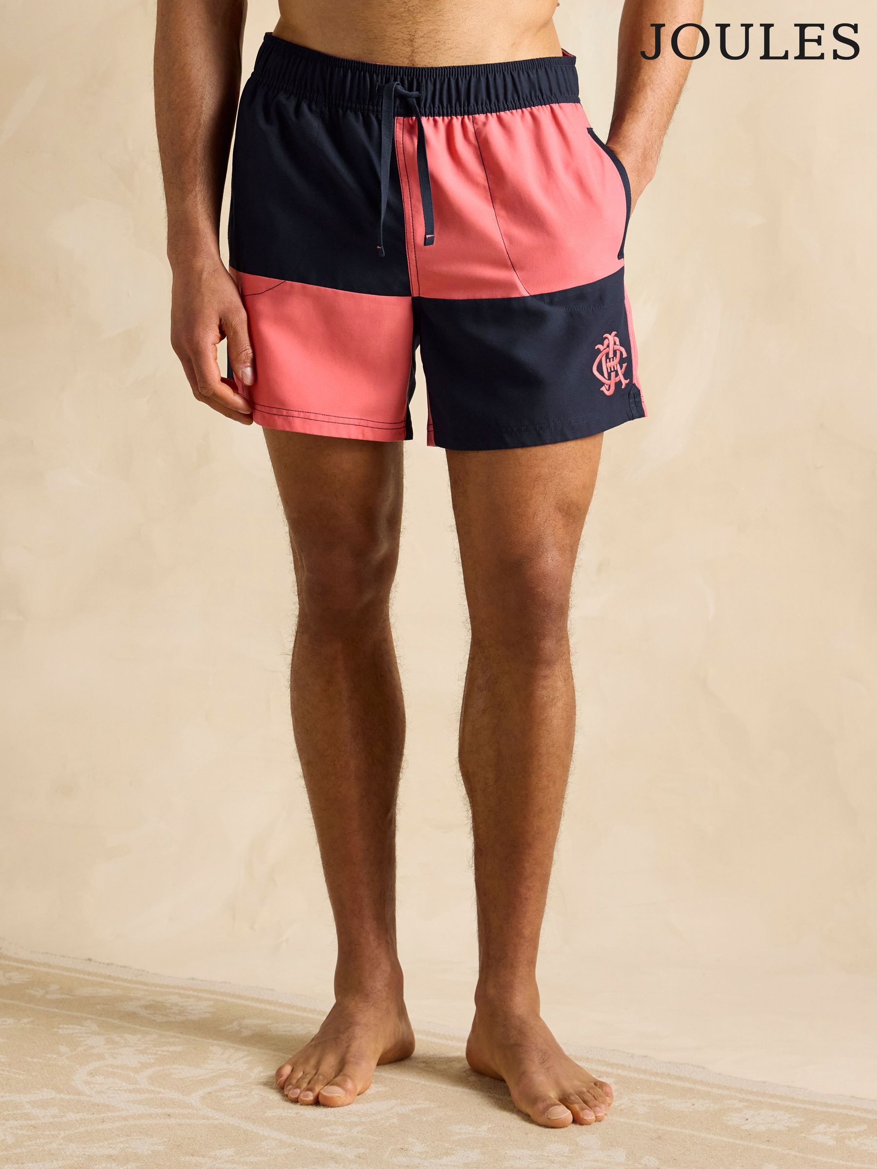 Overton Pink & Navy Rugby Style Swim Shorts (Q61792) | £30